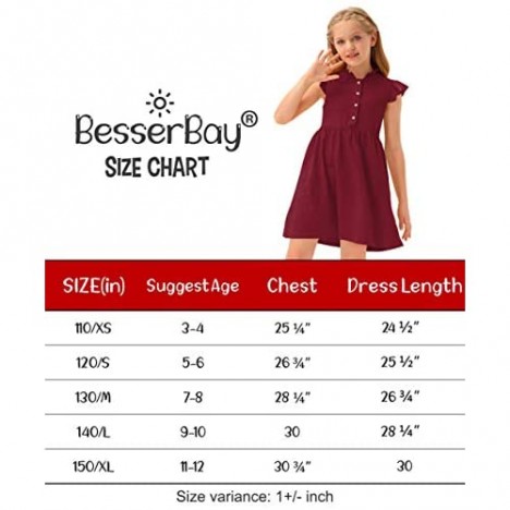 BesserBay Girl's Ruffle Collar Button-Down Pleated Casual Swing Midi Dress 3-12 Years