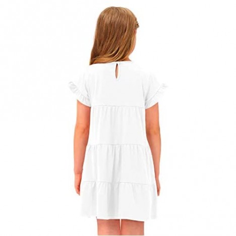 BesserBay Girl's Ruffle Short Sleeve Tiered Swing Midi Dress 3-12 Years