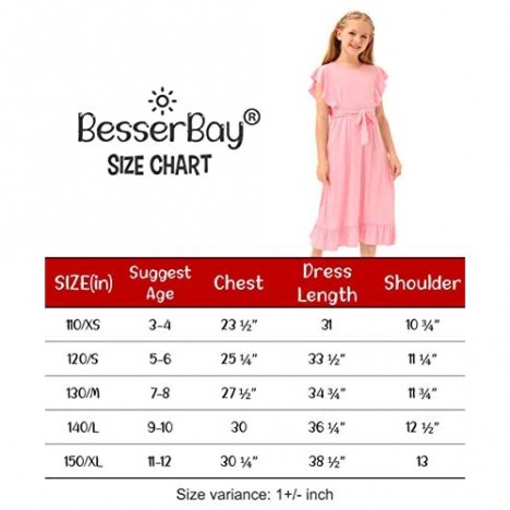 BesserBay Girl's Ruffle Sleeves Tie-Waist Maxi Dress with Pockets 3-12 Years