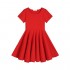 Boyoo Girls Cotton Dress Short Sleeve O-Neck A Line Swing Skat Twirl Casual Solid Dress for 3-13Y
