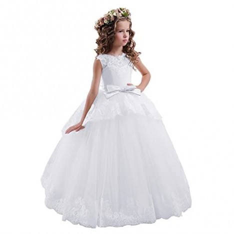 Fancy Lace Floral Appliques Sleeveless Flower Girl Dresses