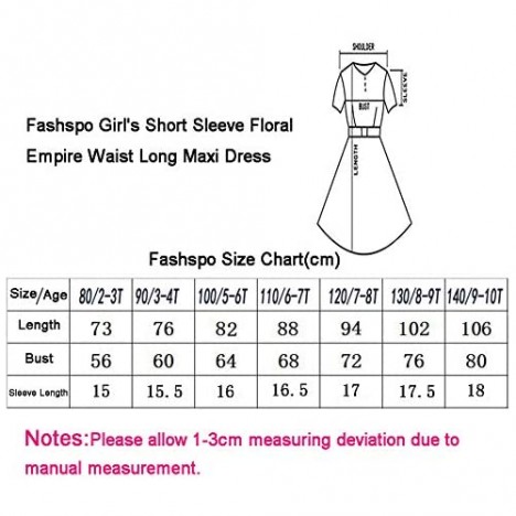 Fashspo Girl's Summer Maxi Dress Short Sleeve Floral Casual Printed Empire Waist Long Party Dress with Pockets 2-10T