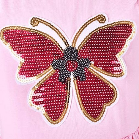 Girls Dress Hanky Hem Butterfly Sequins Embroidered Pink Cotton Size