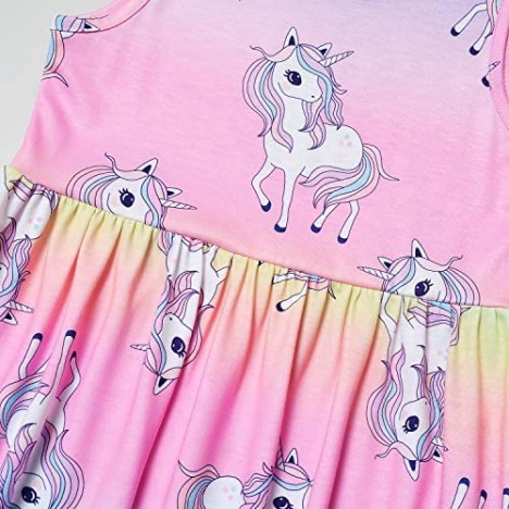 Girls Unicorn Dresses Sleeveless Summer Elastic Waist Rainbow Casual Clothes
