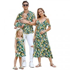 Mommy and Me Dresses Family Matching Outfits Shirts Lemon Green Plants Loose Swing Short Shirt Blouse Slip Dress