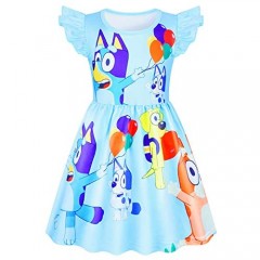 NEWFSG Toddler Girls Dresses Casual Summer Dress Cartoon Dog Cute Ruffles Short Sleeve Dress