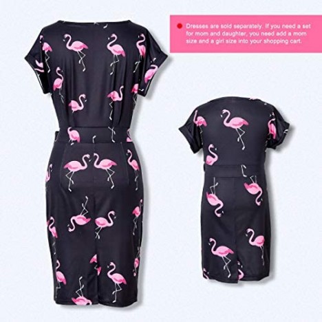 PopReal Mommy and Me Dresses Flamingos Round Neck Short Sleeve Casual T-Shirt Dress with Belt
