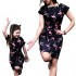 PopReal Mommy and Me Dresses Flamingos Round Neck Short Sleeve Casual T-Shirt Dress with Belt