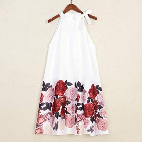 PopReal Mommy and Me Floral Printed Dresses Halter Neck Sleeveless Casual Loose Party Matching Outfits