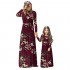 PopReal Mommy and Me Maxi Dresses Casual Floral Printed Plaid Long Sleeve with Pockets