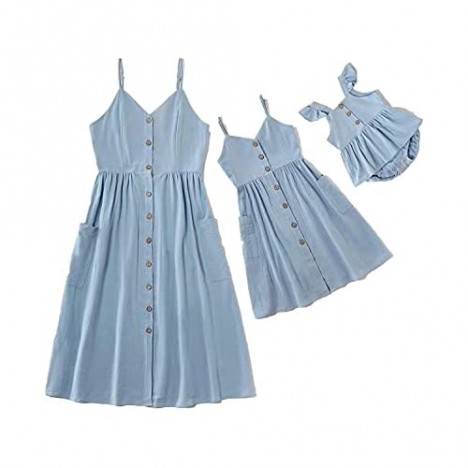 SOTOTOO Mommy and Me Summer Matching Dresses Spaghetti Strap Casual Outfit with Pocket