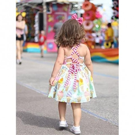 Toddler Girls Summer Ice Cream Print Princess Dress Strap Backless Dress