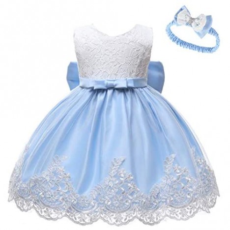 2-6T Flower Girl Dress Pageant Wedding Birthday Party Lace Dresses with Headwear
