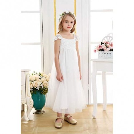 Bow Dream Off White Ivory White Vintage Rustic Baptism Lace Flower Girl's Dress