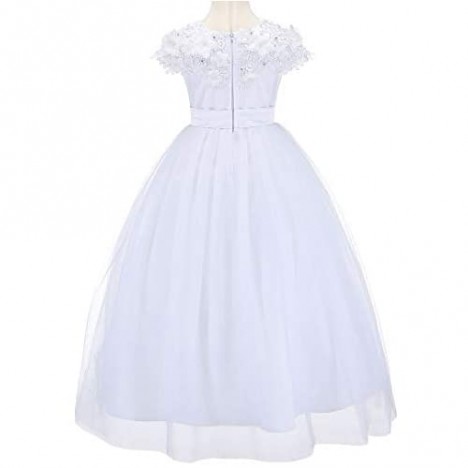 Bow Dream Tulle 3D First Communion Dresses Wedding Pageant Flower Girl Dress Ivory White