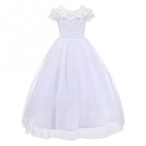 Bow Dream Tulle 3D First Communion Dresses Wedding Pageant Flower Girl Dress Ivory White