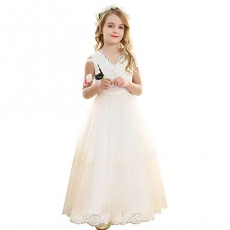 Bow Dream Vintage Long Tulle Flower Girl Dresses Kids Wedding Birthday First Communion