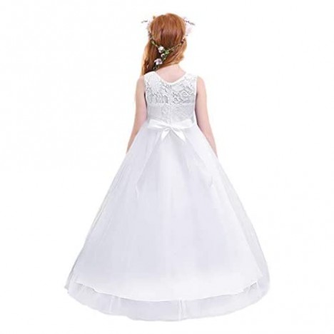 Flower Girl Lace Long Princess Dresses Kids Formal Wedding Party Pageant Ball Gowns First Communion Puffy Tulle Dress