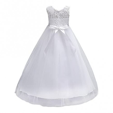 Flower Girl Lace Long Princess Dresses Kids Formal Wedding Party Pageant Ball Gowns First Communion Puffy Tulle Dress