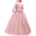 Flower Girls 3/4 Sleeve Deep V-Back Tulle Vintage Lace Wedding Party Long Dress Princess Communion Pageant Maxi Gown