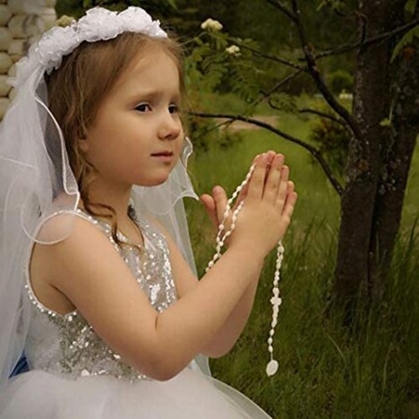 Girls first holy communion headpiece with flowers Wedding Pearls Crystal Lace Veil Hair
