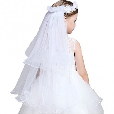 Girls first holy communion headpiece with flowers Wedding Pearls Crystal Lace Veil Hair