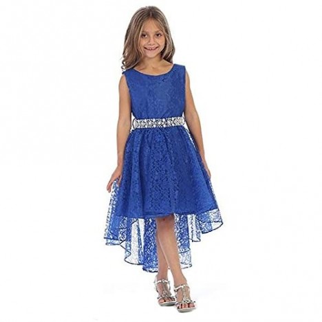 iGirlDress High Low Lace Dress with Rhinestones Belt Pageant Flower Girl Dress Size 2-20
