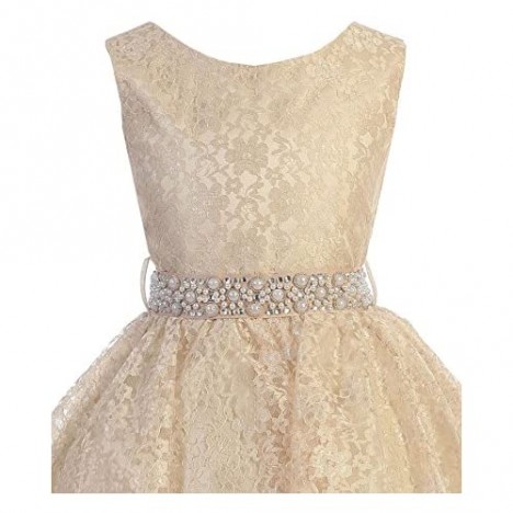 iGirlDress High Low Lace Dress with Rhinestones Belt Pageant Flower Girl Dress Size 2-20