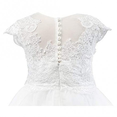 Miama Cap Sleeves Beaded Lace Tulle Wedding Flower Girl Dress Junior Bridesmaid Dress