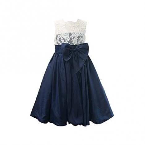Miama Ivory Lace Navy Blue Taffeta Wedding Flower Girl Dress Junior Bridesmaid Dress