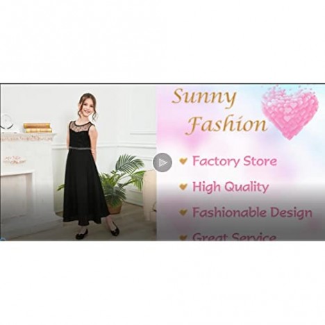 Sunny Fashion Girls Dress Rhinestone Chiffon Bridesmaid Dance Ball Maxi Gown