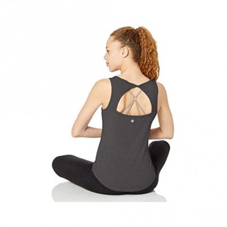 Brand - Core 10 Women's (XS-3X) Soft Pima Cotton Stretch Open Back Yoga Sleeveless Tank