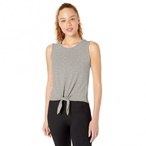 Core 10 Women's Soft Pima Cotton Stretch Yoga Front-tie Sleeveless Tank