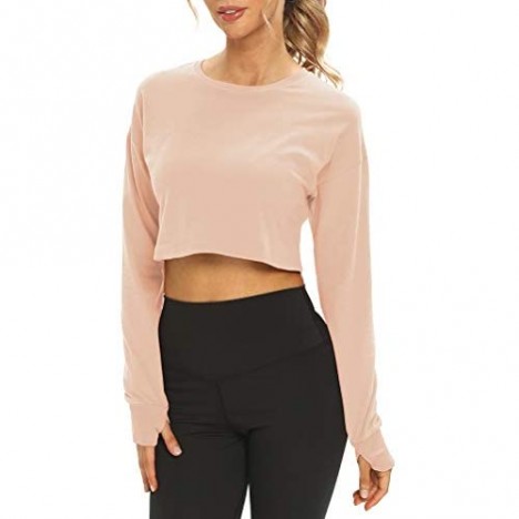 Mippo Long Sleeve Crop Top Workout Athletic Shirts Cropped Sweatshirts for Women