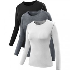 Neleus Women's 3 Pack Dry Fit Athletic Compression Long Sleeve T Shirt