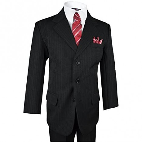 Black n Bianco Boys Pinstripe Suit with Matching Tie Size 2-20