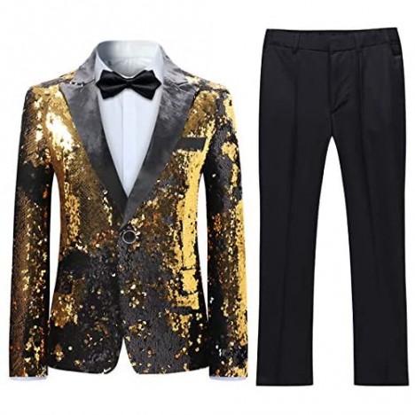 Boyland Boys 2 Pieces Suits Tuxedo Suit Shiny Sequins Peak Lapel Slim Fit Jacket Pants Party Performance