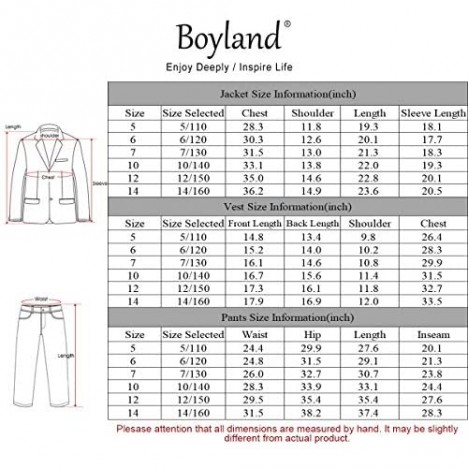 Boyland Boys 3 Pieces Formal Suits Classic Peak Lapel Slim Fit Tux Jacket Vest Pants Birthday Party Wedding