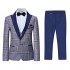 Boyland Boys 3 Pieces Tuxedo Suit Set Plaid Slim Fit Blue Peak Lapel Jacket Tux Vest Blue Pants Party Wedding