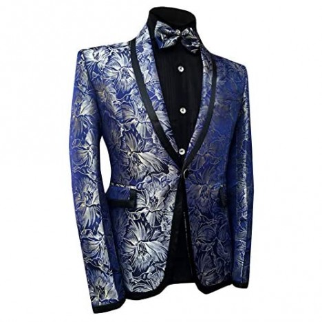 Boyland Boys Tuxedo Suit Floral Shawl Lapel Slim Fit Elegant Blue Suit Set