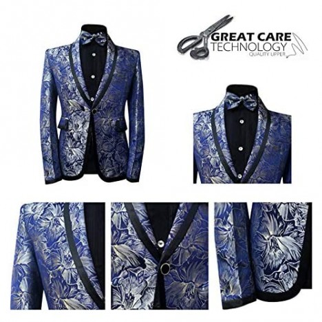 Boyland Boys Tuxedo Suit Floral Shawl Lapel Slim Fit Elegant Blue Suit Set