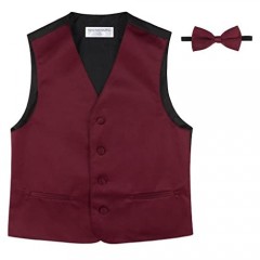 BOY'S Dress Vest & BOW Tie Solid BURGUNDY Color BowTie Set