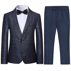 Boys Plaid Suits Slim Fit 3 Pieces Suit Set Jacket Vest Trousers for Wedding Party