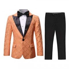Boys Tuxedo Suit Formal Dresswear Silk Peak Lapel 3 Pieces Blazer Pants Bowtie