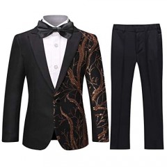 Boys Tuxedo Suit Shiny Fashion Dress 2 Pieces Blazer Pants Sequines