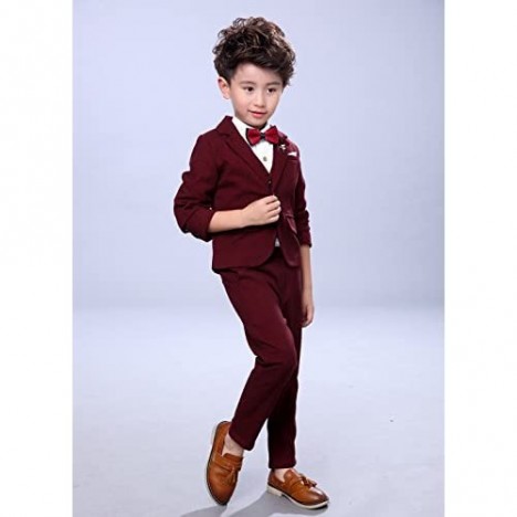 Fengchengjize Boys 3Pcs Modern Fit Suit Solid Dress Suit Jacket Vest Pants 3T-10