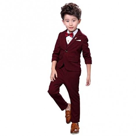 Fengchengjize Boys 3Pcs Modern Fit Suit Solid Dress Suit Jacket Vest Pants 3T-10