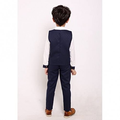 Fengchengjize Boys Slim Fit Suits Set 3-PCS Prom Tux Suit Jacket Vest Pants 3T-10