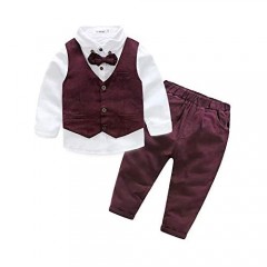 Hemopos Baby Boys Formal Suits Long Sleeve Color Shirt+ Vest+ Long Pants Baby Gentleman Outfit