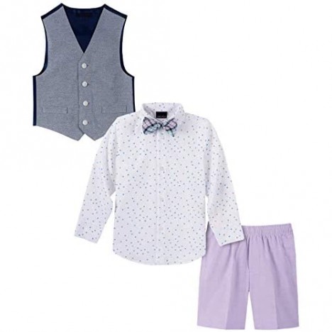 Nautica Boys' 4-Piece Set with Dress Shirt Tie Vest and Shorts